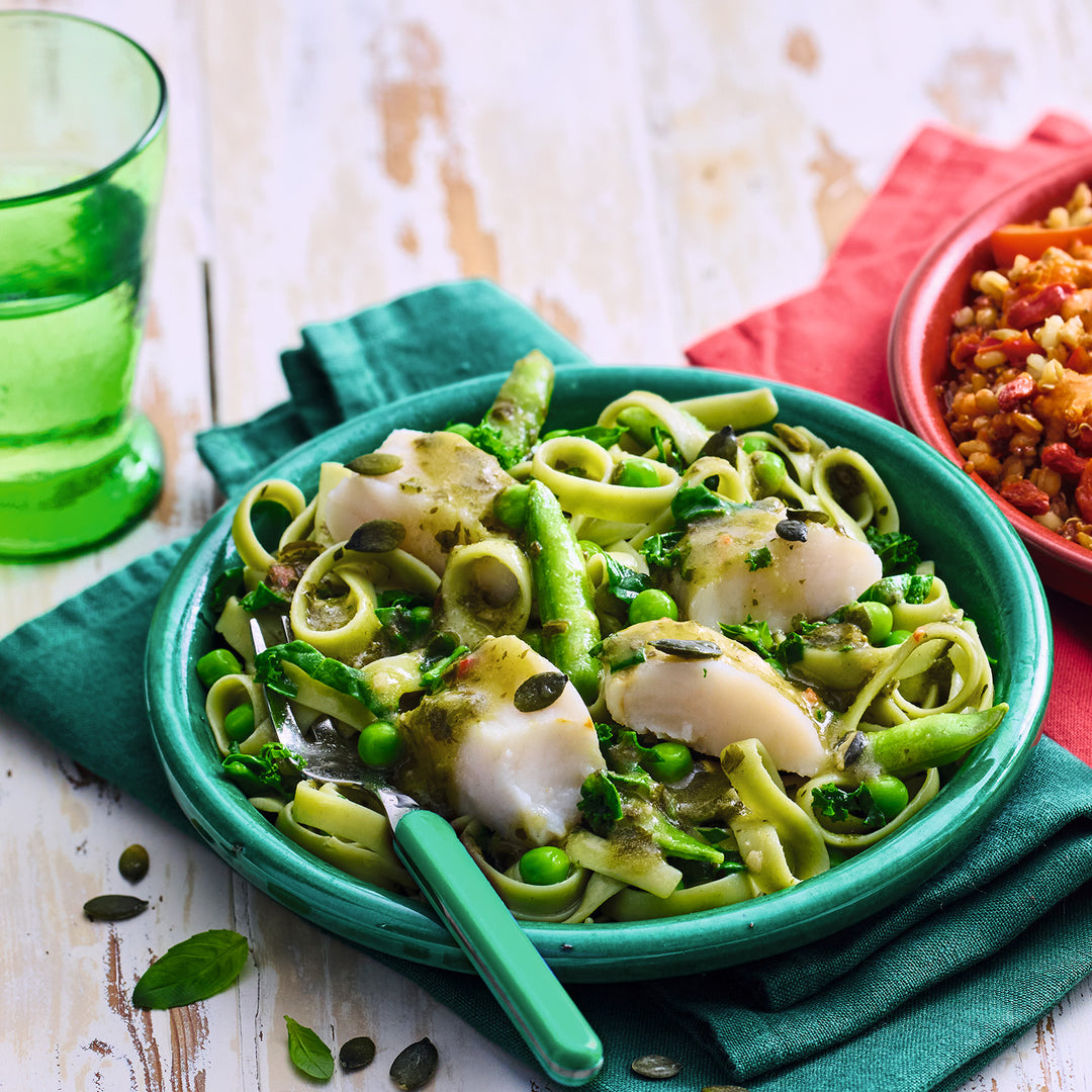ピカール公式】白身魚と緑の野菜のフェットチーネ （チミチュリソース