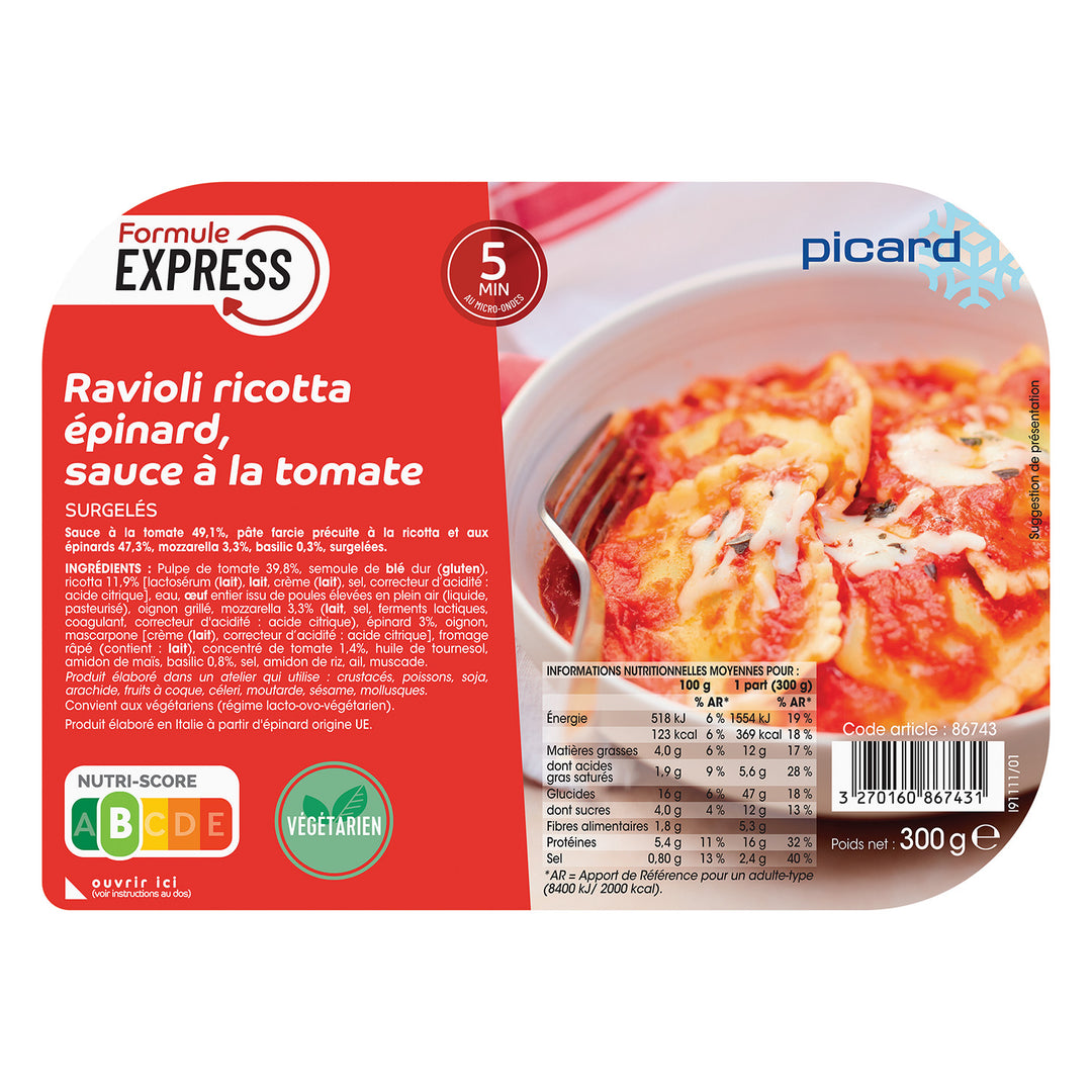 （オリジナル360g）2袋★【フォロー割・リピート割特価】 ピカール公式】リコッタとほうれん草のラビオリ（トマトソース）冷凍