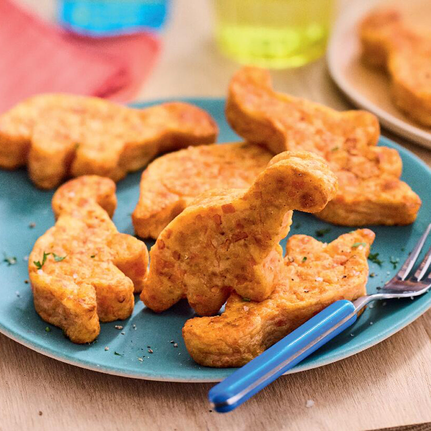 恐竜のフリット（ニンジン、ジャガイモ、エメンタールチーズ）