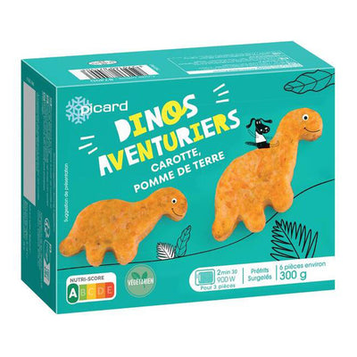 恐竜のフリット（ニンジン、ジャガイモ、エメンタールチーズ）